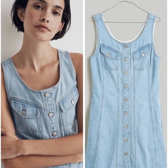 Madewell Denim Sleeveless Seamed Mini Dress Size 4 Palomilla Wash - Picture 2 of 5